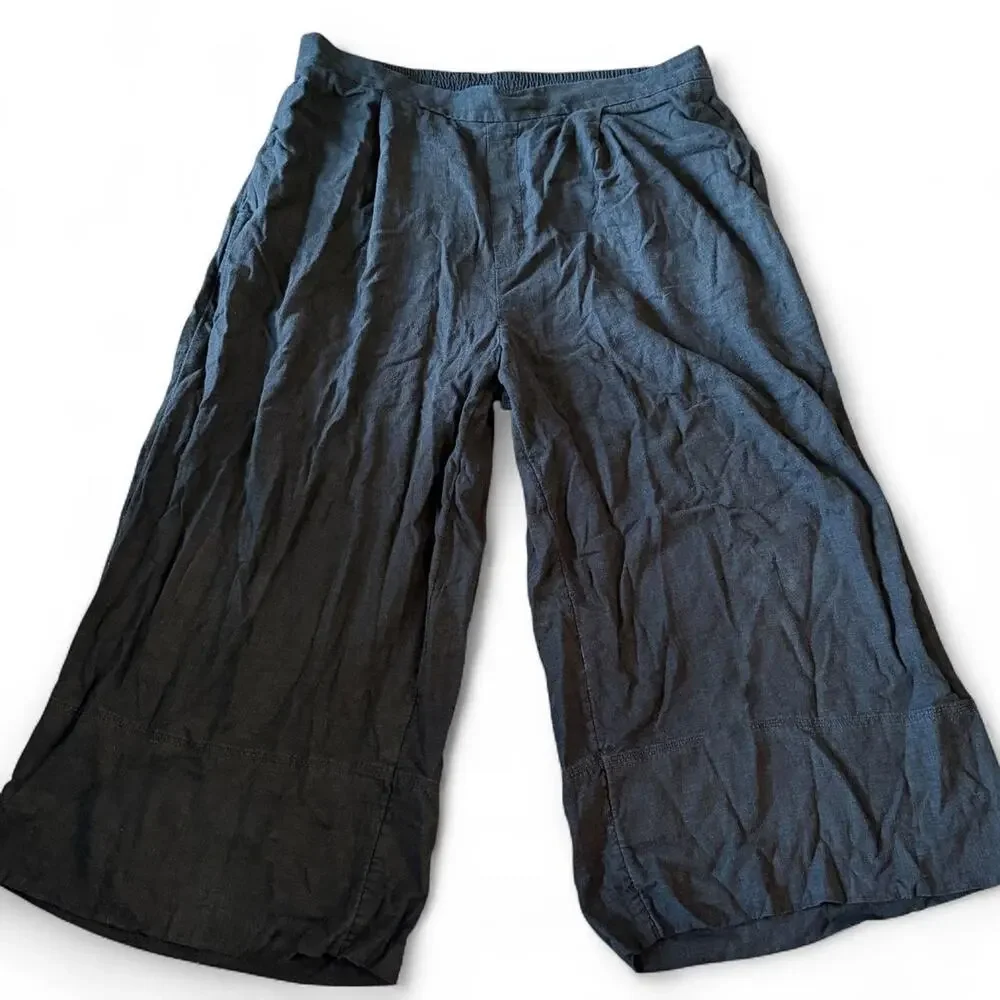 Banana Republic Black Linen Blend Coastal Beachy Capri Pants Swim Coverup Sz XL